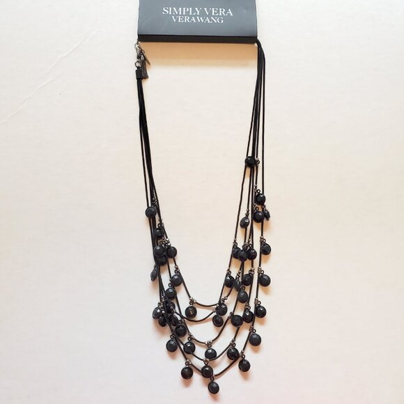 NWT Simply Vera Vera Wang Black Beaded Multi-Strand Layered Necklace - OS - Picture 2 of 8